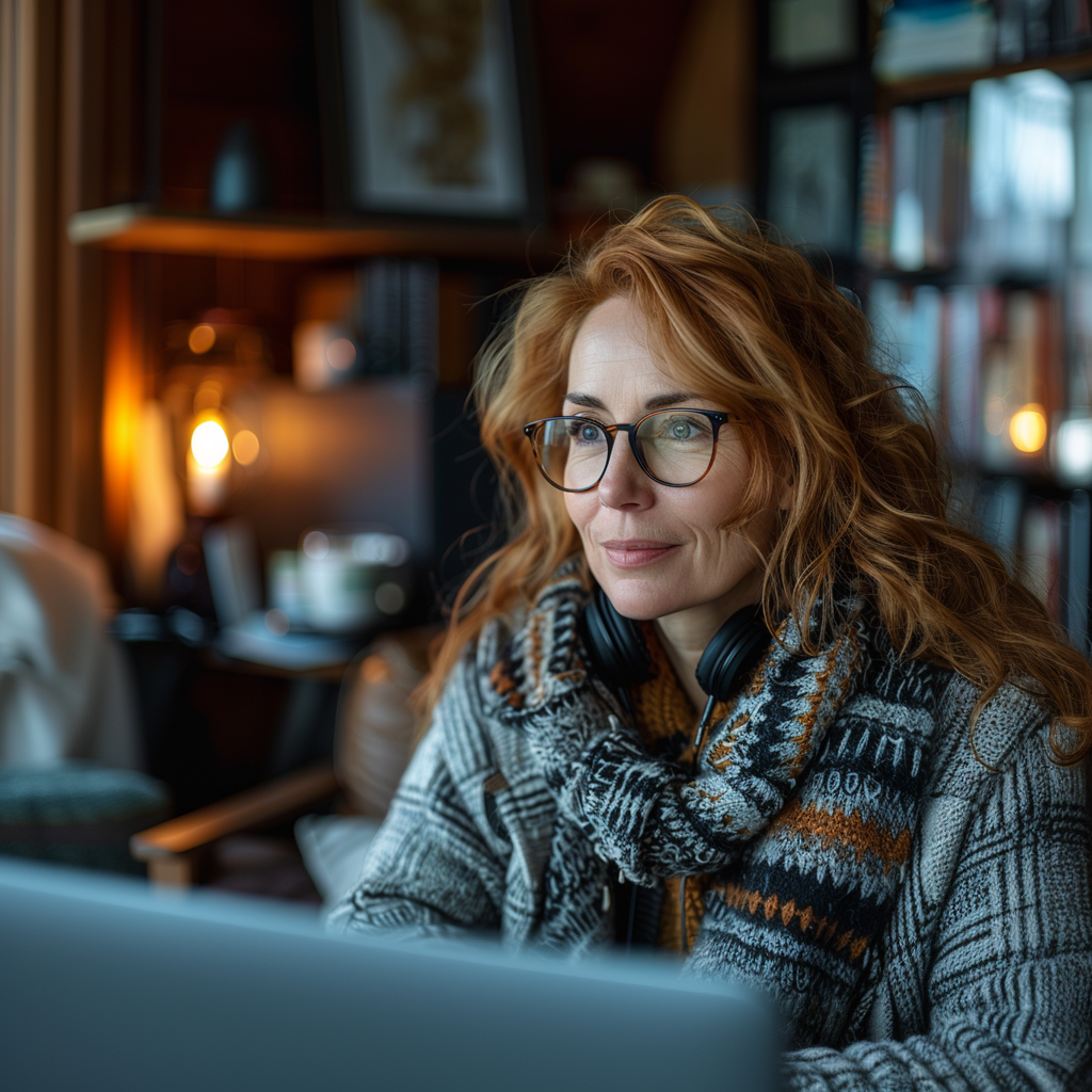 A woman engages in a telehealth IOP session.